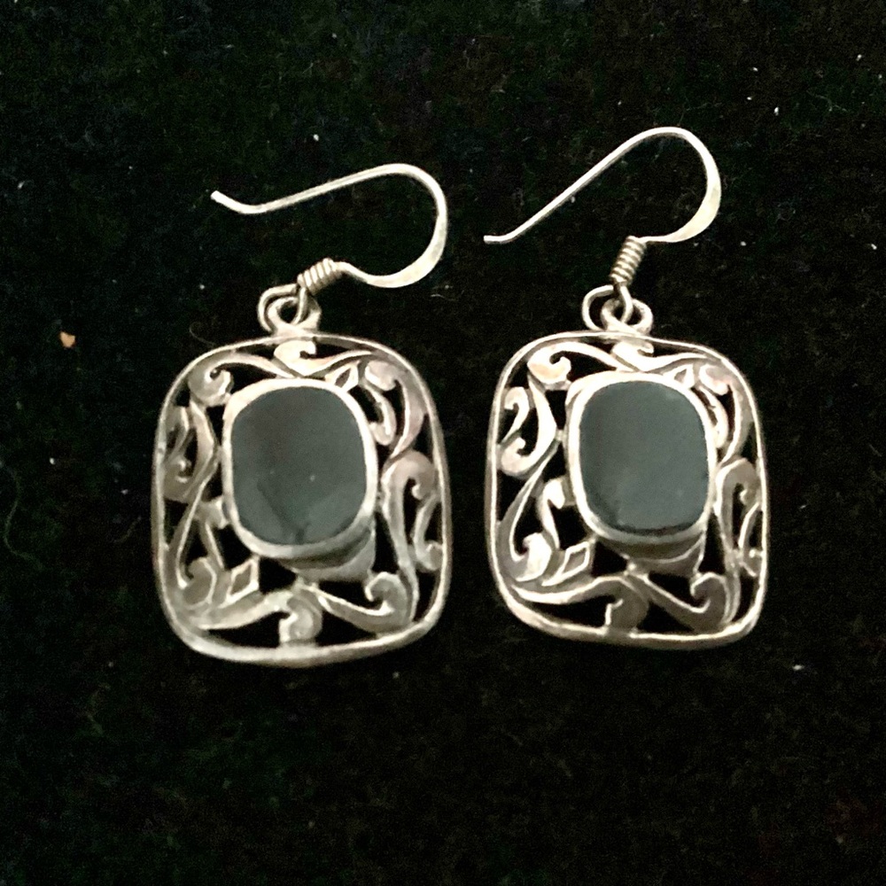 925 Sterling Square Hematite Filigree Earrings French Wire